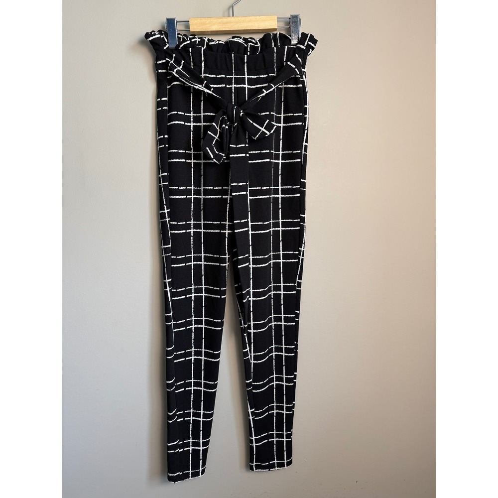 SHEIN Grid Print Paperbag Waist Pants Tall Medium Office Dark Academia Preppy